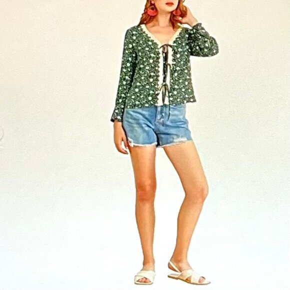 Allegra K Long Sleeve Blue Floral Blouse, Tie Closure (XL) NWT - Picture 2 of 14